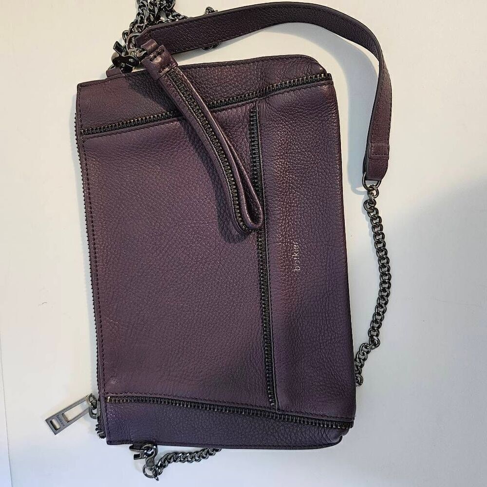 Botkier Soho crossbody purse with chain strap, leather deep purple.